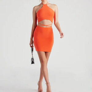 Orange halter mini cut out dress